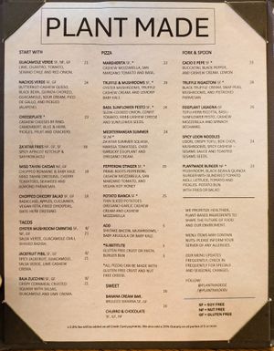 Menu page at PlantMade By Bar Verde  at PlantMade By Bar Verde  in New York City