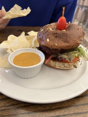 Bean burger with yummy chipotle sauce.  at Good Karma in New Orleans