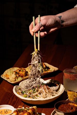 Soba Noods + Cauli Taco  at Obake Bar in Myoko