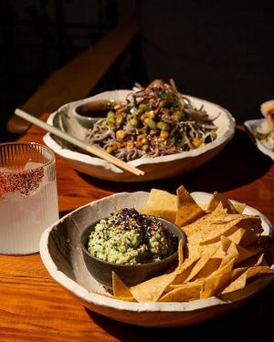 Guacamame + Soba Noods  at Obake Bar in Myoko