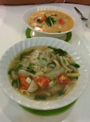 tom yum with rice noodles at Kin-Lum Vegetarian in Chiang Mai