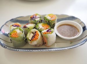 Vegan rice rolls  at Kin-Lum Vegetarian in Chiang Mai