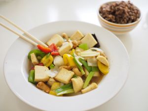 Cashews and Tofu with Brown Rice (vegan) at Kin-Lum Vegetarian in Chiang Mai