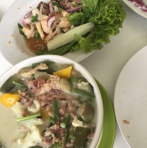 Green Curry and Mixed mushroom salad  at Kin-Lum Vegetarian in Chiang Mai