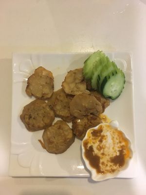 Mushroom fritters at Kin-Lum Vegetarian in Chiang Mai