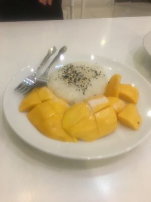 Mango coconut sticky rice  at Kin-Lum Vegetarian in Chiang Mai