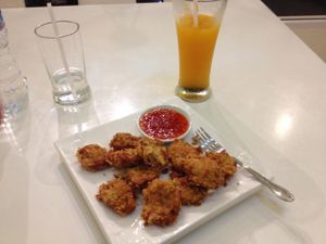 I don't remember the name of this dish, but it was some kind of vegetable protein with a spicy dipping sauce at Kin-Lum Vegetarian in Chiang Mai