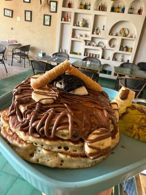 Banana pancakes at Falafel Terrace & Brunch in Marrakech