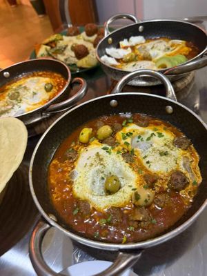 Mixed of shakshukas at Falafel Terrace & Brunch in Marrakech
