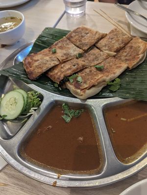 Stuffed Indian-Malay pancake ‘murtabak' (yum!) at Gokul Raas Vegetarian - Little India in Central Singapore