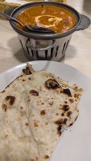 Vegan butter tikka and plain naan at Gokul Raas Vegetarian - Little India in Central Singapore