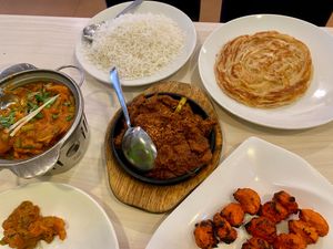Vegetable dish, vegan mutton, and tandoori chicken tikka  at Gokul Raas Vegetarian - Little India in Central Singapore