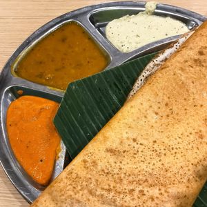Plain dosa with curry at Gokul Raas Vegetarian - Little India in Central Singapore