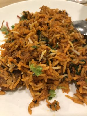 Dum briyani on plate  at Gokul Raas Vegetarian - Little India in Central Singapore