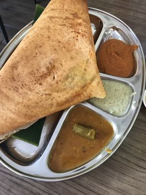 Indian 'pancake' with sauces on the side, very delicious at Gokul Raas Vegetarian - Little India in Central Singapore