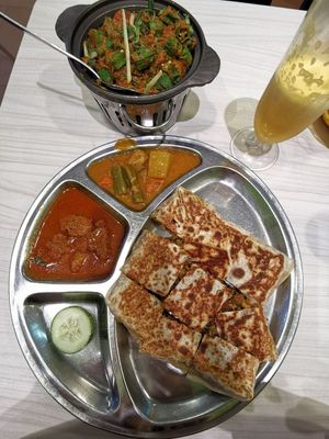 Vegan Murtabak & bhindi masala at Gokul Raas Vegetarian - Little India in Central Singapore