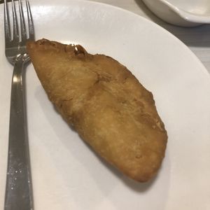 Vegetarian salmon curry puff is an amazing appetizer   at Gokul Raas Vegetarian - Little India in Central Singapore