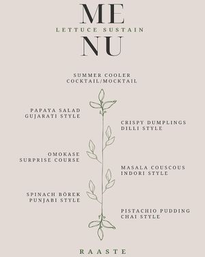 Third menu, 'Raaste' (roads/streets in Hindi), launching 31st May 2025 at Lettuce Sustain Supper Club in South East London