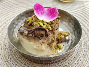 'Raaste' menu's pistachio pudding at Lettuce Sustain Supper Club in South East London