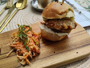 Fourth menu's Desi burger at Lettuce Sustain Supper Club in South East London