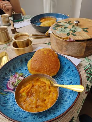 Fourth menu's bedmi poori and aloo subzi at Lettuce Sustain Supper Club in South East London