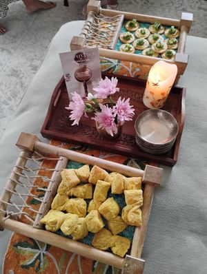 Fourth menu's welcome nibbles; khari and crackers at Lettuce Sustain Supper Club in South East London