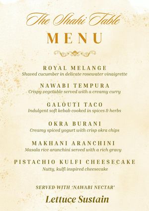 The Shahi Table supper club menu for 21-22 January 2026 at Lettuce Sustain Supper Club in South East London