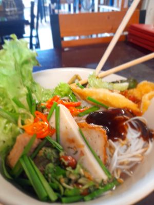 My take away vegan noodles eating at home #Veganuary at Hủ tíu chay in Ho Chi Minh City