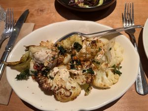 Roasted cauliflower, tahini, dukkah, fried parsley and chilli at No 7 Balmac in Dunedin