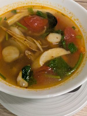 Tom yum at Tess Vegan Café in Pattaya