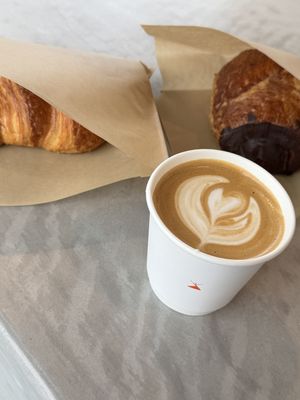 vegan plain & chocolate croissants, oat flat white  at mu.sō coffee  in Los Angeles