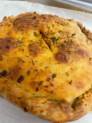 Empada galega : homemade pie filled with smoked tofu and seasonal veggies  at Black Cat Santiago in Santiago De Compostela