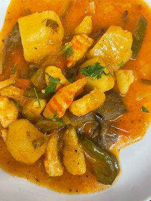 Caldeirada( vegan fisherman stew)  at Black Cat Santiago in Santiago De Compostela