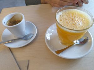 Coffee and oj at Black Cat Santiago in Santiago De Compostela