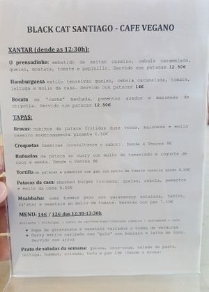 Late menu at Black Cat Santiago in Santiago De Compostela