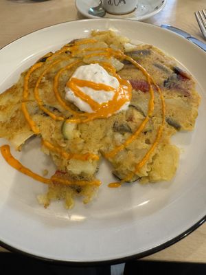 Breakfast crepe , more like potatoe and veggie pancake very tasty   at Black Cat Santiago in Santiago De Compostela