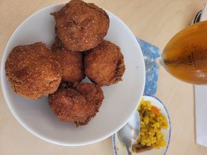 Croquetas de queso azul, muy fuertes y grandes at Black Cat Santiago in Santiago De Compostela