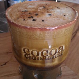 Latte with almond milk and black salt.  at Cocoa Cinnamon - Geer in Durham