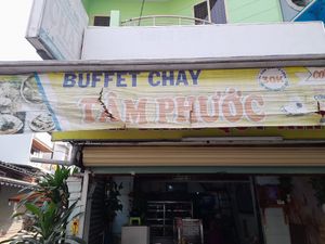 Outside sign #Veganuary at Tâm Phước Buffet Chay in Ho Chi Minh City