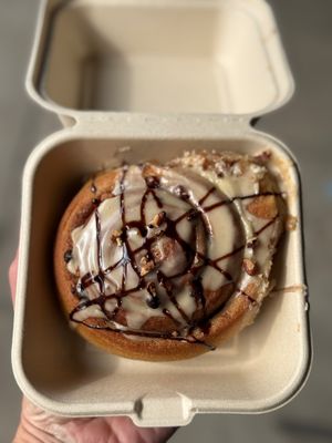 Turtle Cheesecake cinnamon roll at HoochMKE in Milwaukee