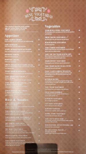 Vegetarian menu at Remboelan - Gandaria City in Jakarta