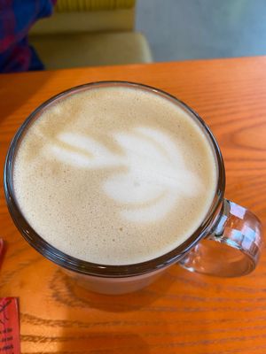 My companion’s coffee with ART at Life Alive Organic Cafe Union Square  in Somerville