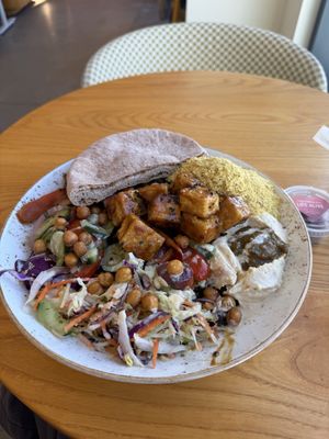 Roasted mushroom shawarma bowl (added teriyaki tofu & nutritional yeast)  at Life Alive Organic Cafe Union Square  in Somerville