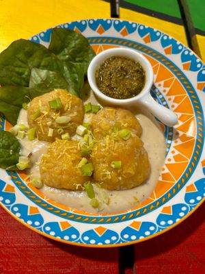 Pumpkin gnocchi with creamy sauce from cashews and our vegan pesto 💛 at Herbalist by Nitevo Reggae Bar and Restaurant in San Vicente Palawan
