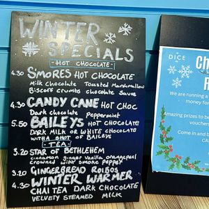 Specials menu - milk alternatives availablee  at The Dice Box Stockport in Stockport