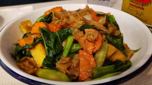 Pad see eew ($17), vegan without egg. Fine but slightly bland. at Mandalay Kitchen in St Paul