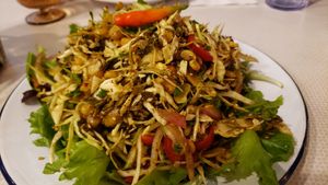 Tea leaf salad ($18), made vegan without fish sauce. Easily the best dish at the restaurant. Huge portion too. at Mandalay Kitchen in St Paul
