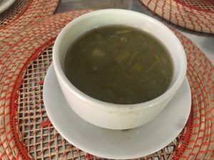 The soup with menu of the day at Govinda's in Barranquilla
