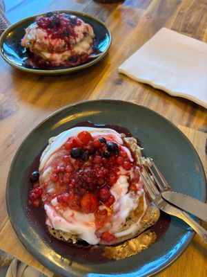 Berry Pancakes, delicious flavours and not too sweet! at fronda cafe  in Valencia