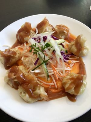 Won tons in chili oil  at Veggie Garden in Mountain View